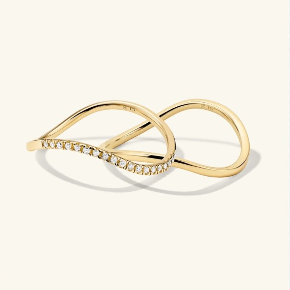 Mejuri Dôme Figure Slim Stacker Ring Set – 14K Yellow Gold Pavé Diamond, Size 7